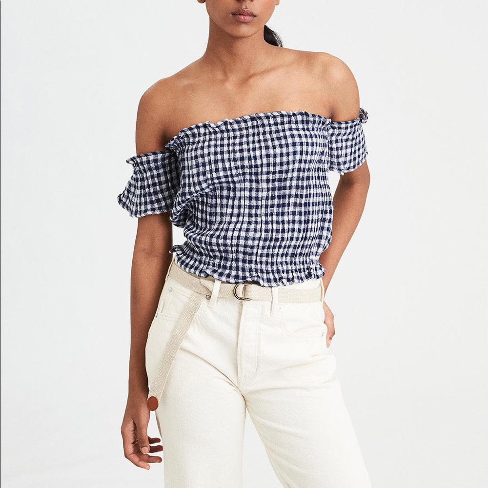 American Eagle Blue Gingham Crop Top